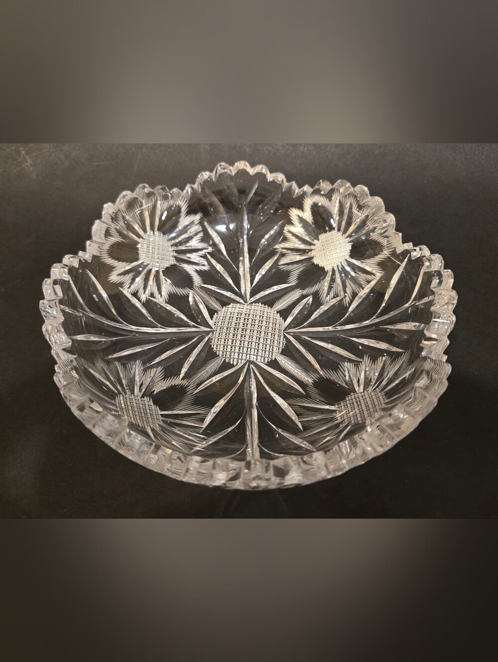Antique ABP Cut Lead Crystal Low Bowl With Sawtooth Scalloped Edge
